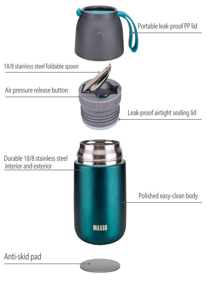 MAXSO Soup Thermo for Hot & Cold Food for Adults Kids, 17 oz Vacuum Insulated Steel Lunch Container Bento Box with Spoon, Leakproof Thermal Food Jar for School Office Travel - Green - Image 2